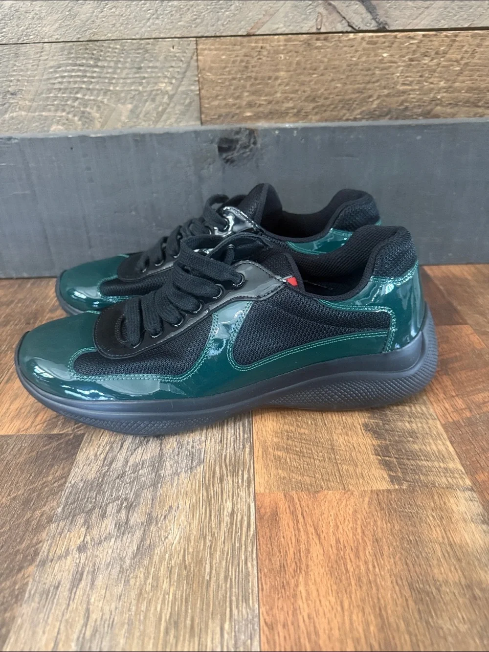 Prada America’s Cup Patent Leather Sneakers Green Black Men’s Size 7UK/8/8.5 US